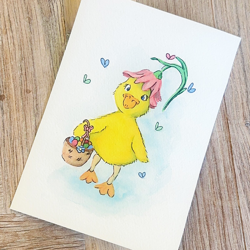 Håndmalet akvarel af Annie And fra Fabelskoven – original illustration til børneværelset